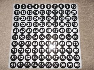 25mm LARGE CAGE NUMBER STICKERS 1-100